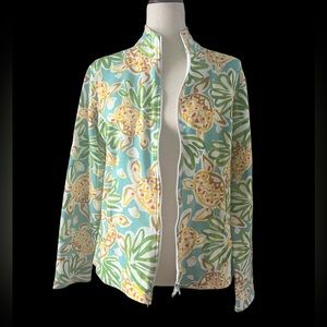 Barbara Gerwit‎ Yellow Turtle Print Zip Up Jacket size medium